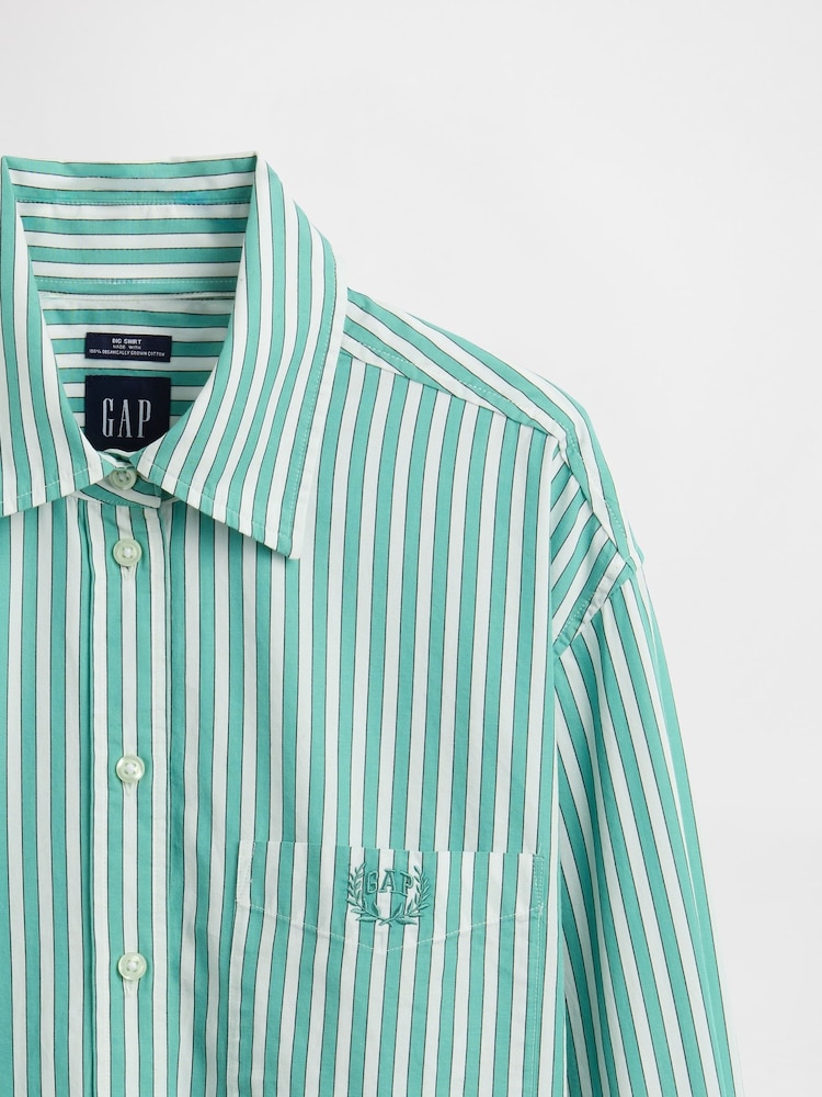 Gap Green Stripe Cotton Poplin Big Shirt - Image 5 of 5