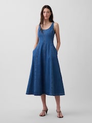 Gap Blue Denim Scoop Neck Maxi Dress - Image 1 of 4