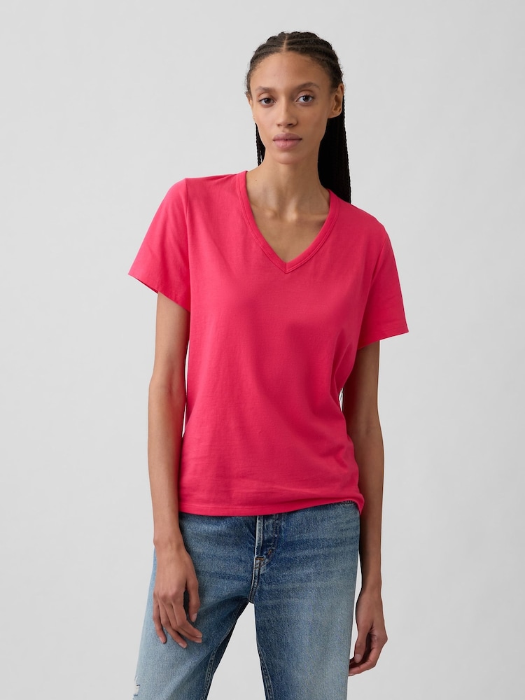 Rosa - Gap Favourite T-Shirt mit V-Ausschnitt - Bild 1 von 5