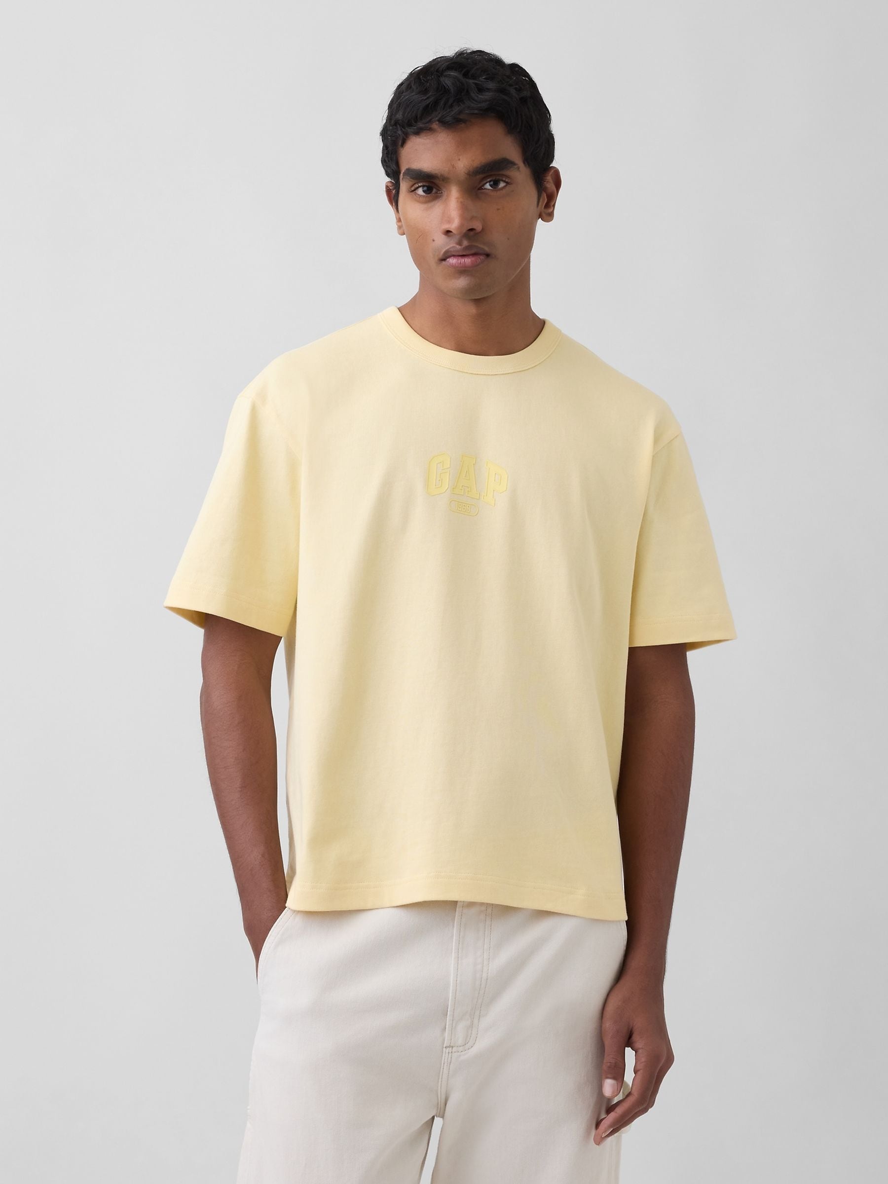 Buy Gap Yellow Heavyweight Relaxed 1969 Logo Boxy T-Shirt from 