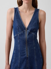 Gap Dark Wash Denim Seamed Zip-Front Midi Dress - Image 4 of 8