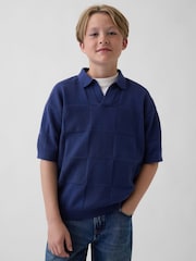 Bleu - Gap Johnny-Collar Checkered Jumper (4-13yrs) - Image 1 de 4