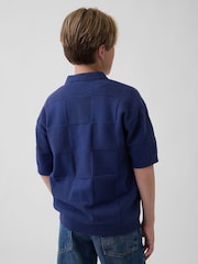 Bleu - Gap Johnny-Collar Checkered Jumper (4-13yrs) - Image 2 de 4