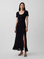 Gap Black Embroidered Puff-Sleeve Maxi Dress - Image 1 of 4