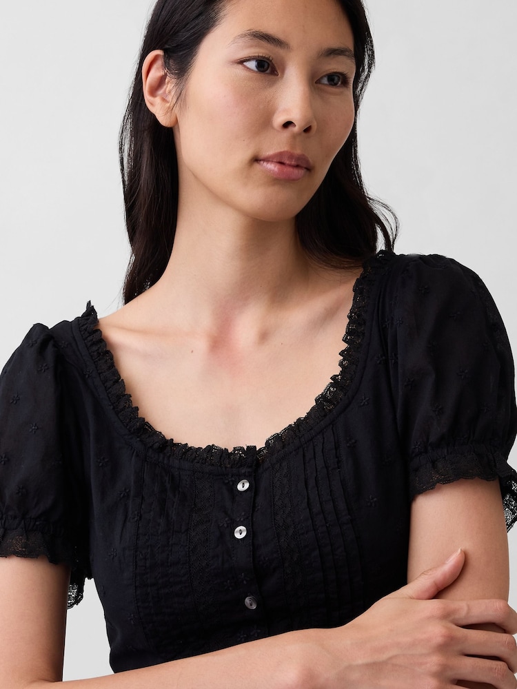 Gap Black Embroidered Puff-Sleeve Maxi Dress - Image 4 of 4 Gap Black Embroidered Puff-Sleeve Maxi Dress - Image 4 of 4