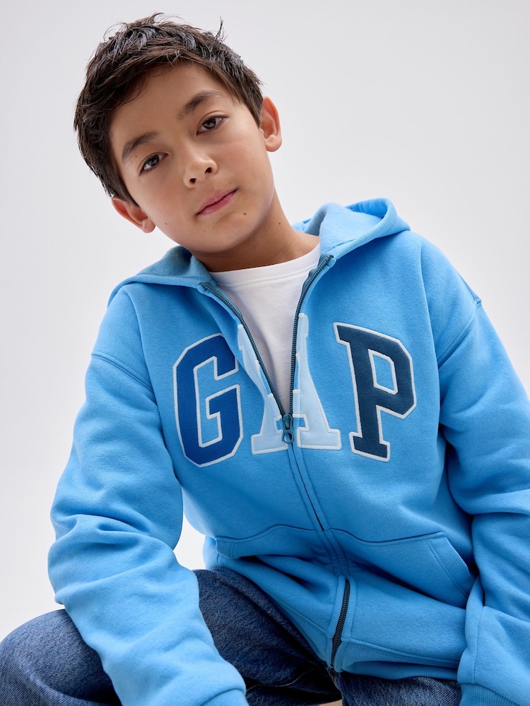 Gap Blue Relaxed Logo Zip Hoodie (4-13yrs) - Image 1 of 4 Gap Blue Relaxed Logo Zip Hoodie (4-13yrs) - Image 1 of 4