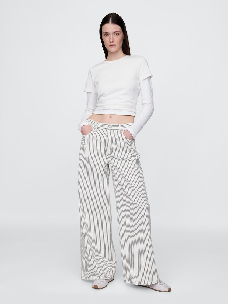 Gap White/Black Stripe Mid Rise Denim Stripe Baggy Jeans - Image 4 of 4