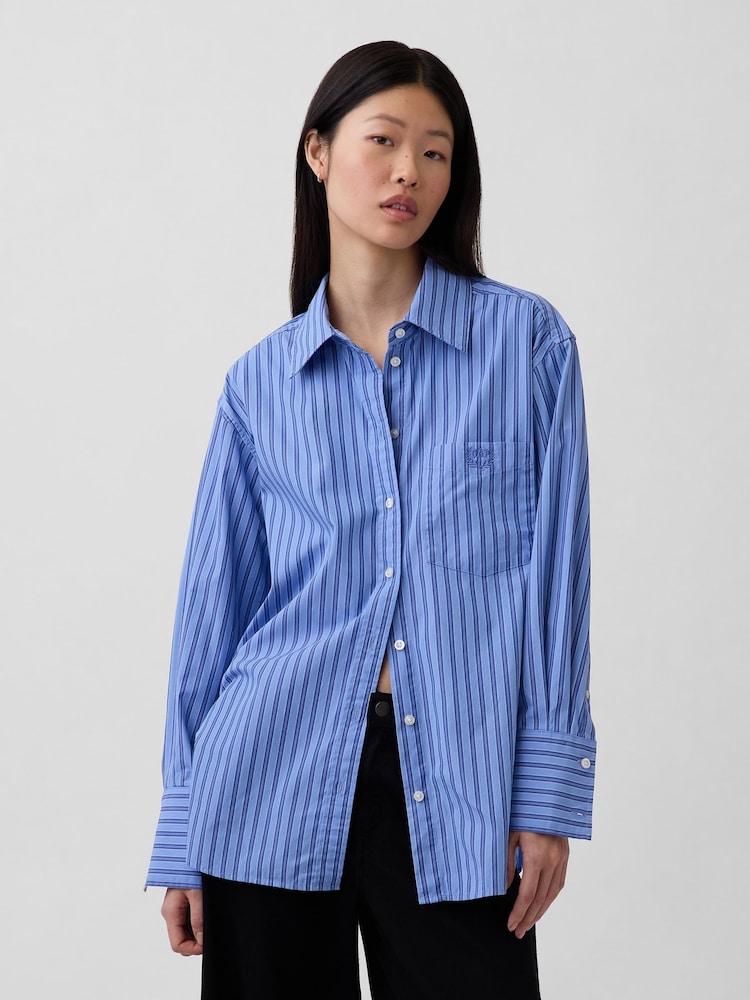 Gap Blue Stripe Cotton Poplin Big Shirt - Image 1 of 5