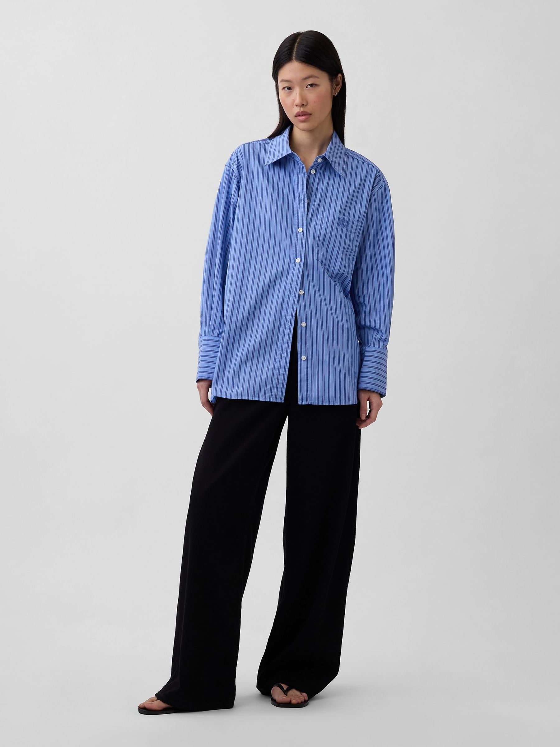 Buy Gap Blue Stripe Poplin Big Shirt from Next Luxembourg