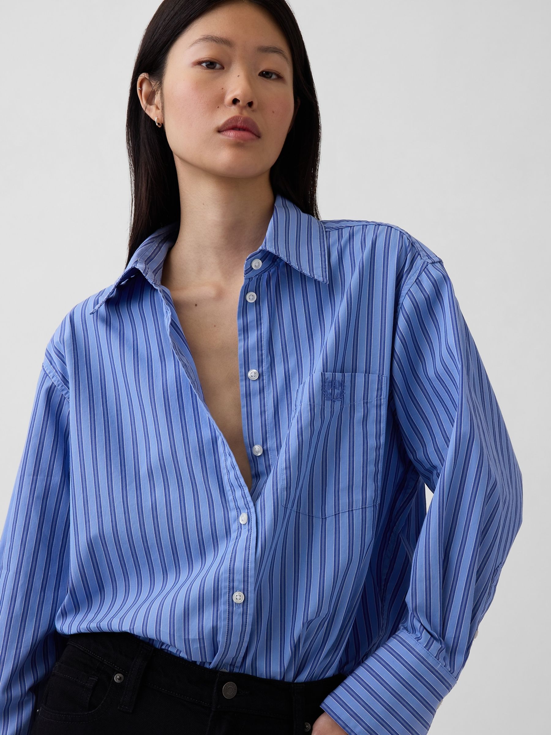 Buy Gap Blue Stripe Poplin Big Shirt from Next Luxembourg