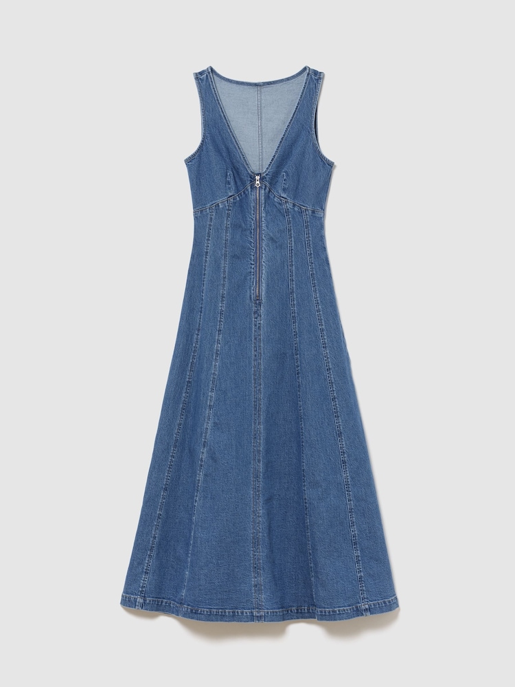 Gap Medium wash Denim Zip-Front Midi Dress - Image 1 of 2