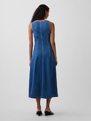 Gap Medium wash Denim Seamed Zip-Front Midi Dress - Image 3 of 5