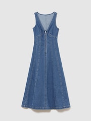 Gap Medium wash Denim Seamed Zip-Front Midi Dress - Image 4 of 5