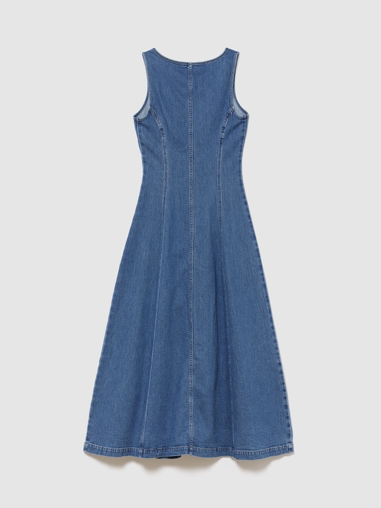 Gap Medium wash Denim Seamed Zip-Front Midi Dress - Image 5 of 5 Gap Medium wash Denim Seamed Zip-Front Midi Dress - Image 5 of 5