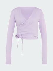adidas Purple 3-Stripes Studio Ballet Wrap Top - Image 5 of 5