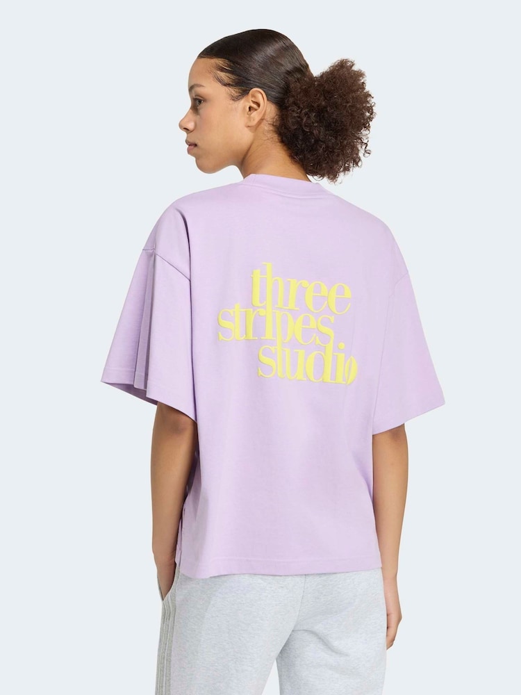 adidas Purple 3-Stripes Studio Graphic Oversize T-Shirt - Image 2 of 5