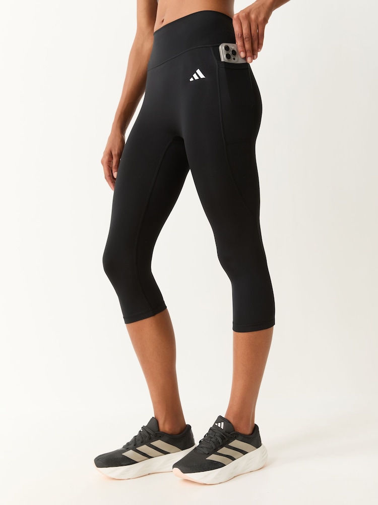 adidas Black Optime Essential Capri Leggings - Image 1 of 4 adidas Black Optime Essential Capri Leggings - Image 1 of 4