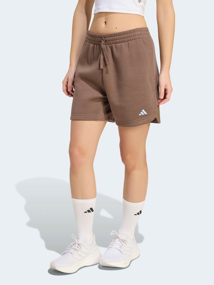 adidas Brown 3-Stripes Studio Fleece Shorts - Image 1 of 6