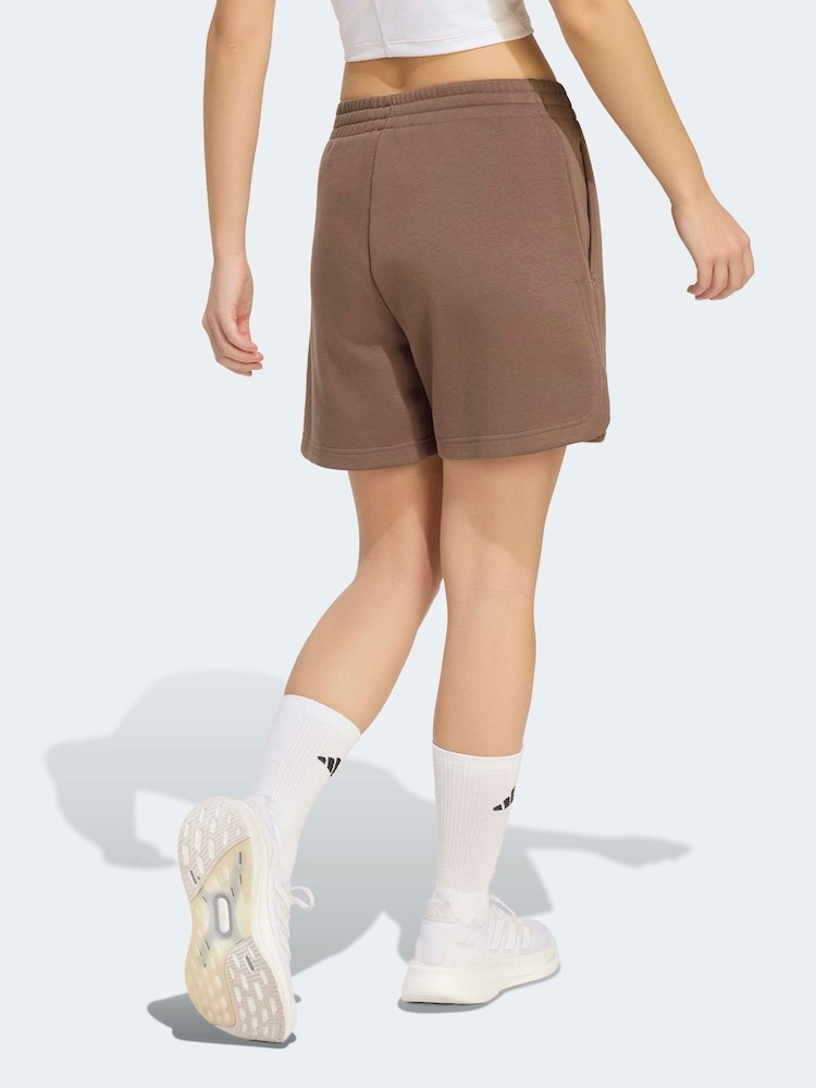 adidas Brown 3-Stripes Studio Fleece Shorts - Image 2 of 6