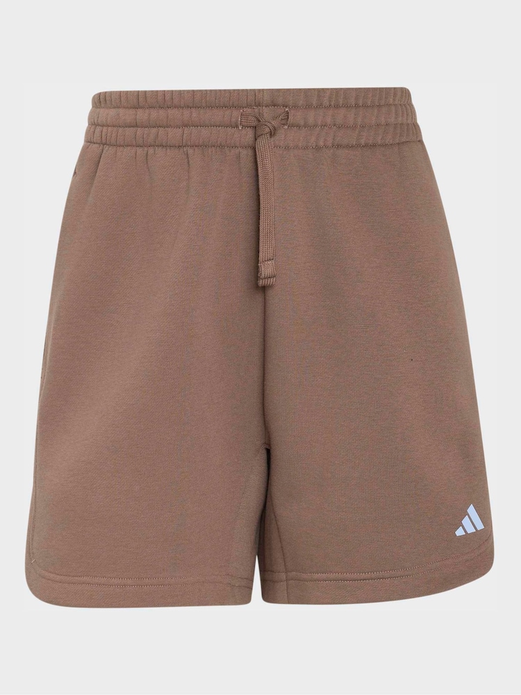 adidas Brown 3-Stripes Studio Fleece Shorts - Image 6 of 6
