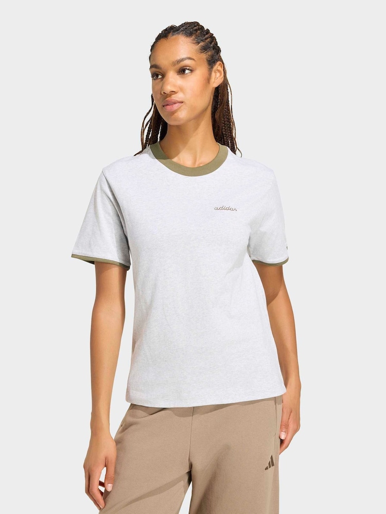 adidas Light Grey Seasonal Essentials Colourpop T-Shirt With Embroidered Graphic - Image 1 of 5 adidas Light Grey Seasonal Essentials Colourpop T-Shirt With Embroidered Graphic - Image 1 of 5