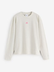 adidas White 3-Stripes Studio Graphic Oversize Long Sleeve Top - Image 1 of 1