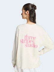 adidas White 3-Stripes Studio Graphic Oversize Long Sleeve Top - Image 2 of 6