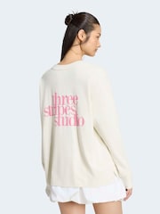 adidas White 3-Stripes Studio Graphic Oversize Long Sleeve Top - Image 3 of 6