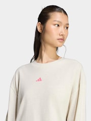 adidas White 3-Stripes Studio Graphic Oversize Long Sleeve Top - Image 5 of 6
