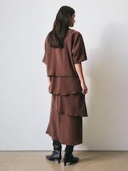 BHOEM Frill Flowy Short Sleeves Midi Brown Dress - Image 4 of 6