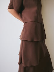 BHOEM Frill Flowy Short Sleeves Midi Brown Dress - Image 5 of 6