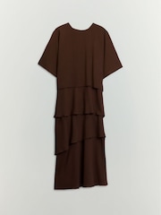 BHOEM Frill Flowy Short Sleeves Midi Brown Dress - Image 6 of 6