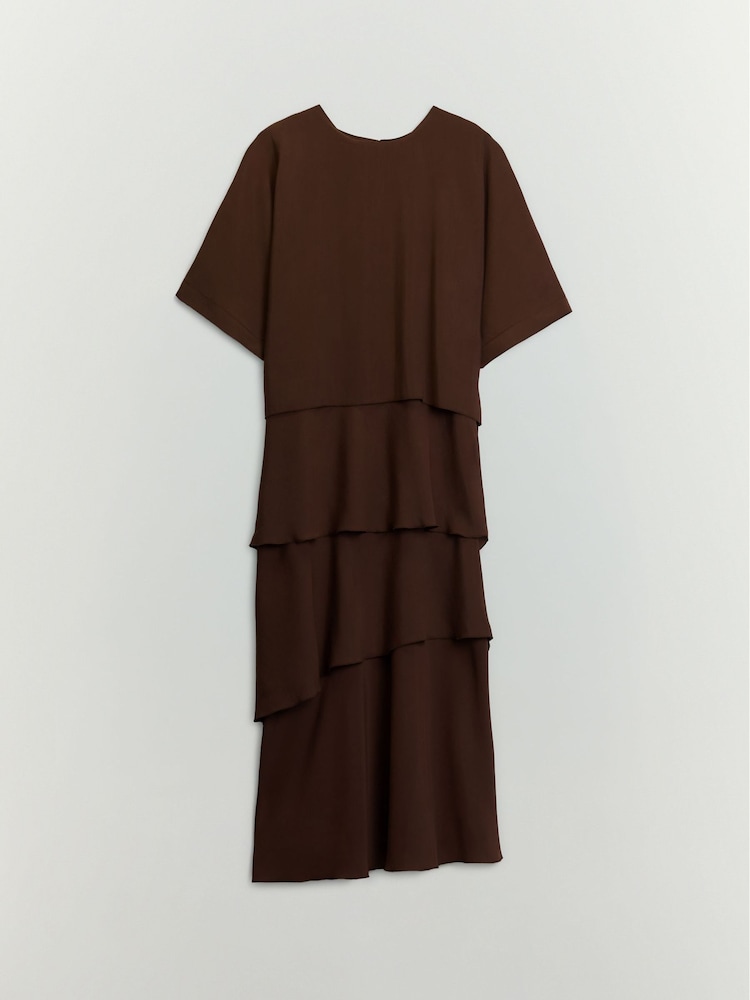 BHOEM Frill Flowy Short Sleeves Midi Brown Dress - Image 7 of 7
