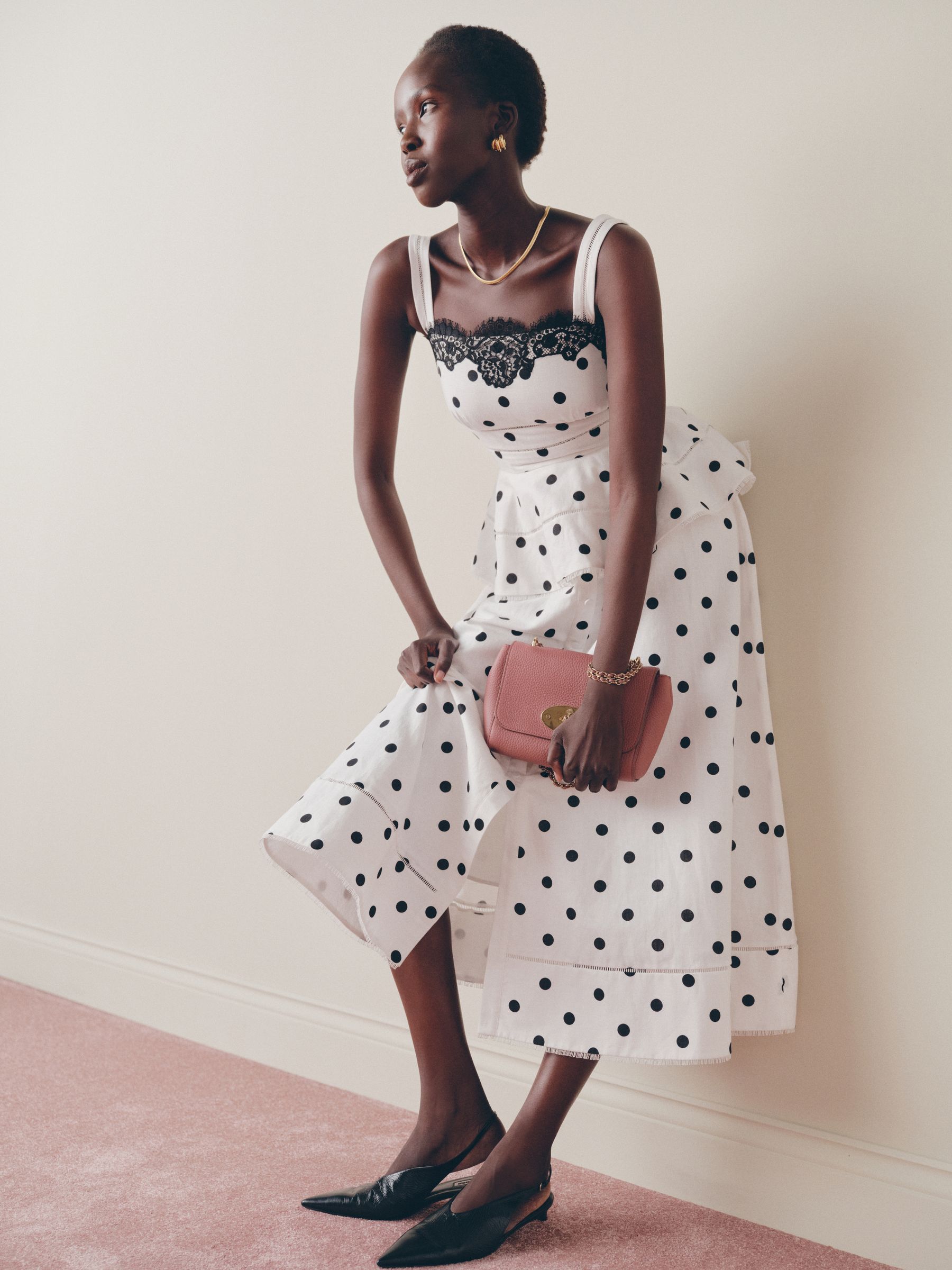 Self-Portrait Women's White Self-Portrait Polka Dot Linen Midi Dress