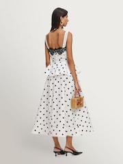 Self-Portrait White Polka Dot Linen Midi Dress - Image 2 of 4