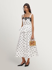 Self-Portrait White Polka Dot Linen Midi Dress - Image 3 of 4
