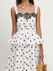 Self-Portrait White Polka Dot Linen Midi Dress - Image 4 of 4