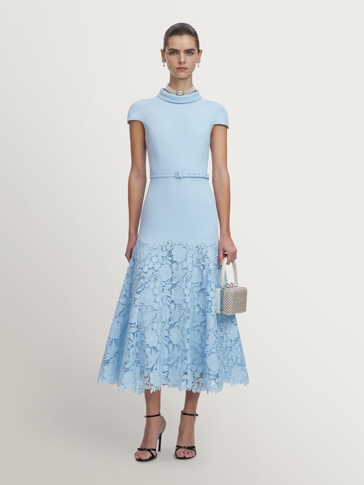 Self-Portrait Blue Crepe Lace Midi Dress - Image 1 of 4