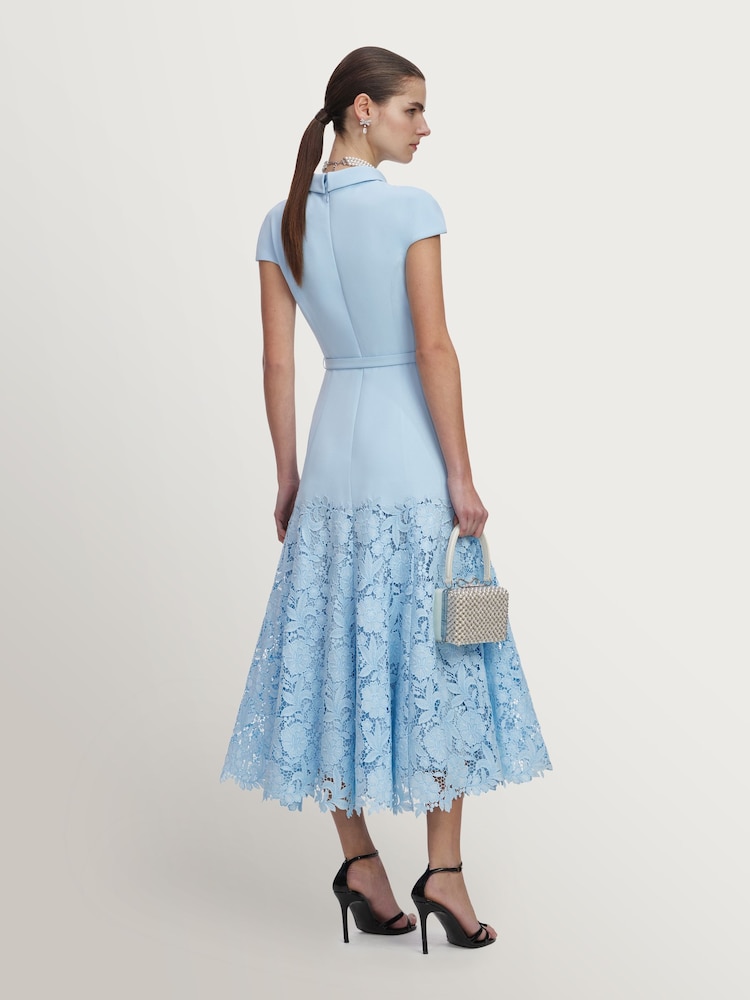 Self-Portrait Blue Crepe Lace Midi Dress - Image 2 of 4