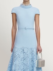 Self-Portrait Blue Crepe Lace Midi Dress - Image 3 of 4