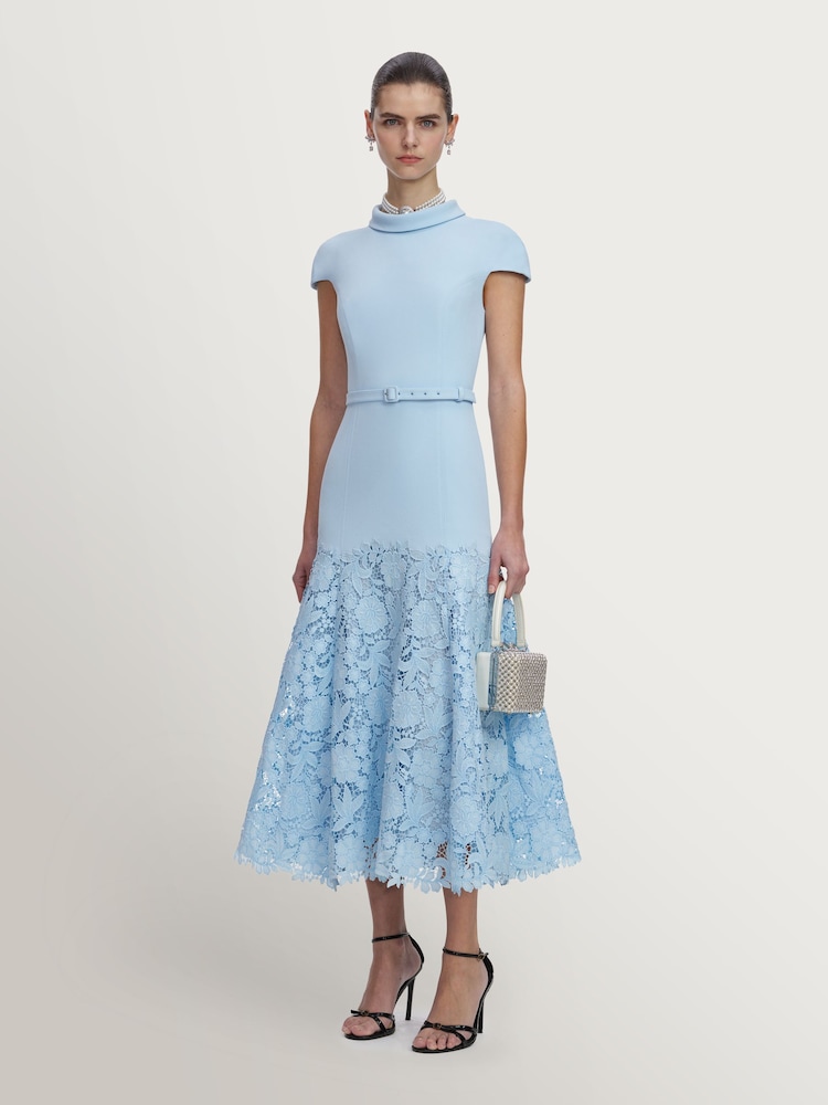 Self-Portrait Blue Crepe Lace Midi Dress - Image 4 of 4