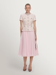 Self-Portrait Pink Sequin Boucle Tailored Midi Dress - Image 1 of 4