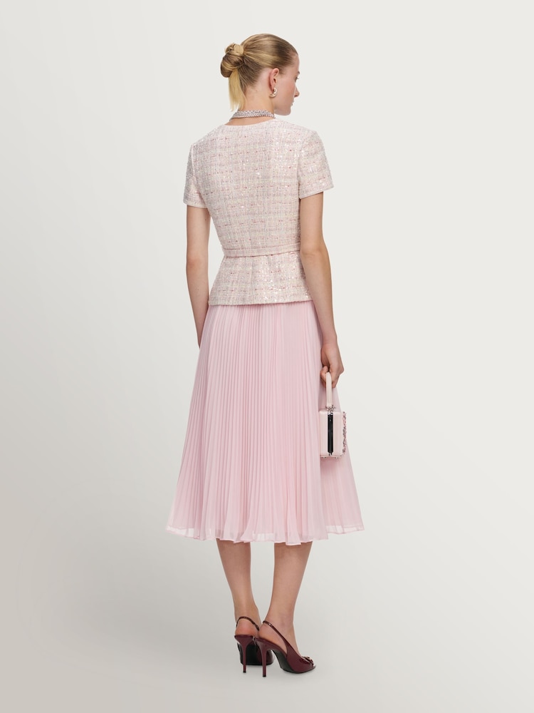 Self-Portrait Pink Sequin Boucle Tailored Midi Dress - Image 2 of 4