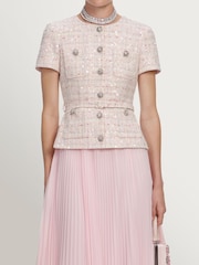 Self-Portrait Pink Sequin Boucle Tailored Midi Dress - Image 3 of 4