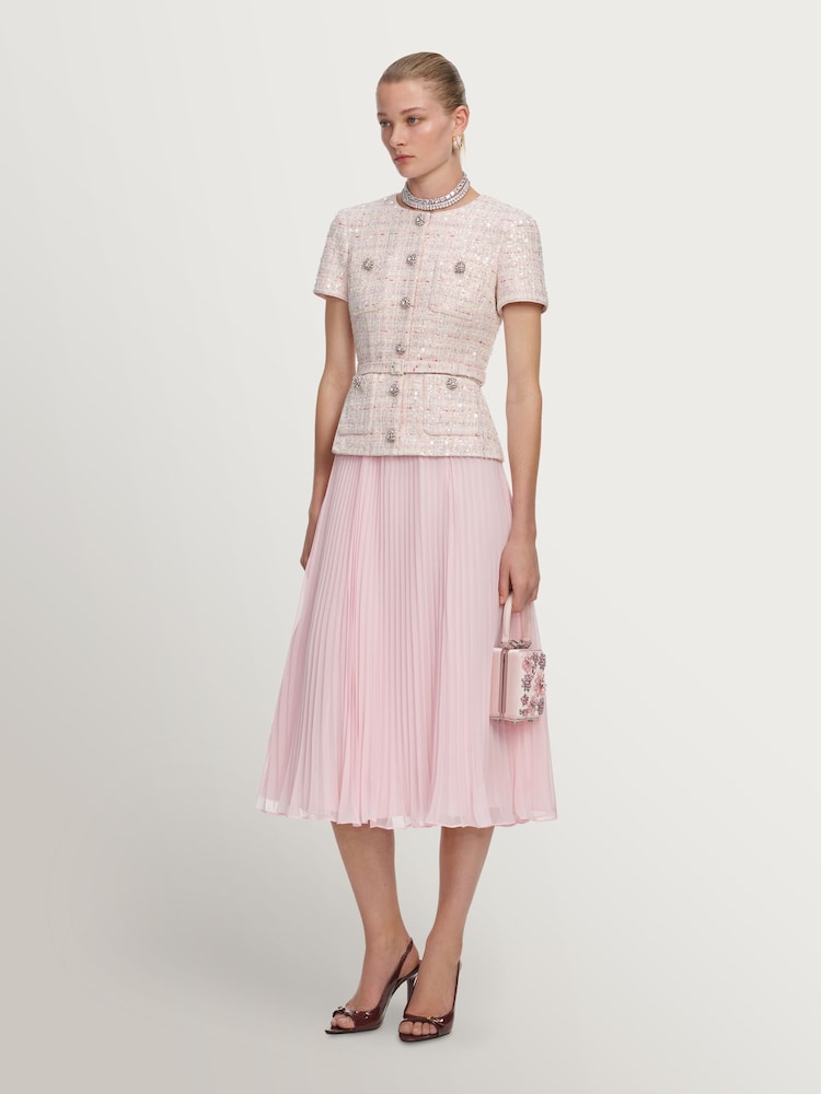 Self-Portrait Pink Sequin Boucle Tailored Midi Dress - Image 4 of 4