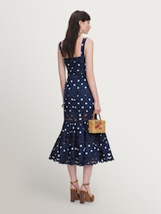 Self-Portrait Blue Polka Dot Linen Midi Dress - Image 2 of 4