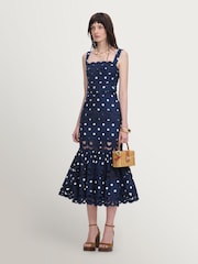 Self-Portrait Blue Polka Dot Linen Midi Dress - Image 3 of 4