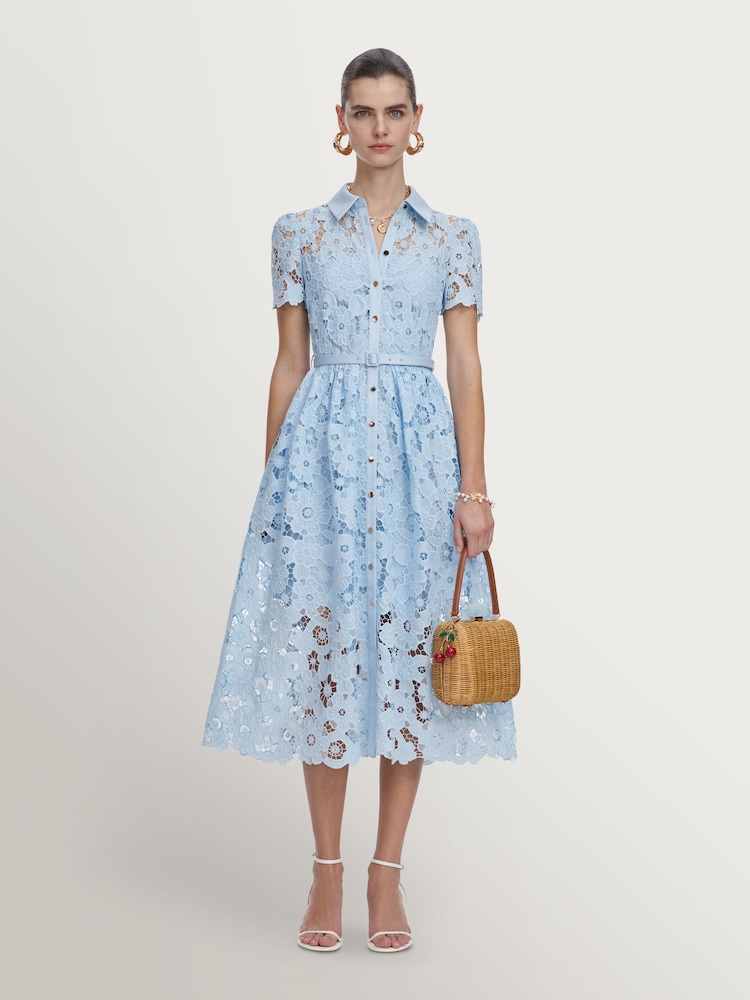 Self-Portrait Blue Lace Collared Midi Dress - Image 1 of 4