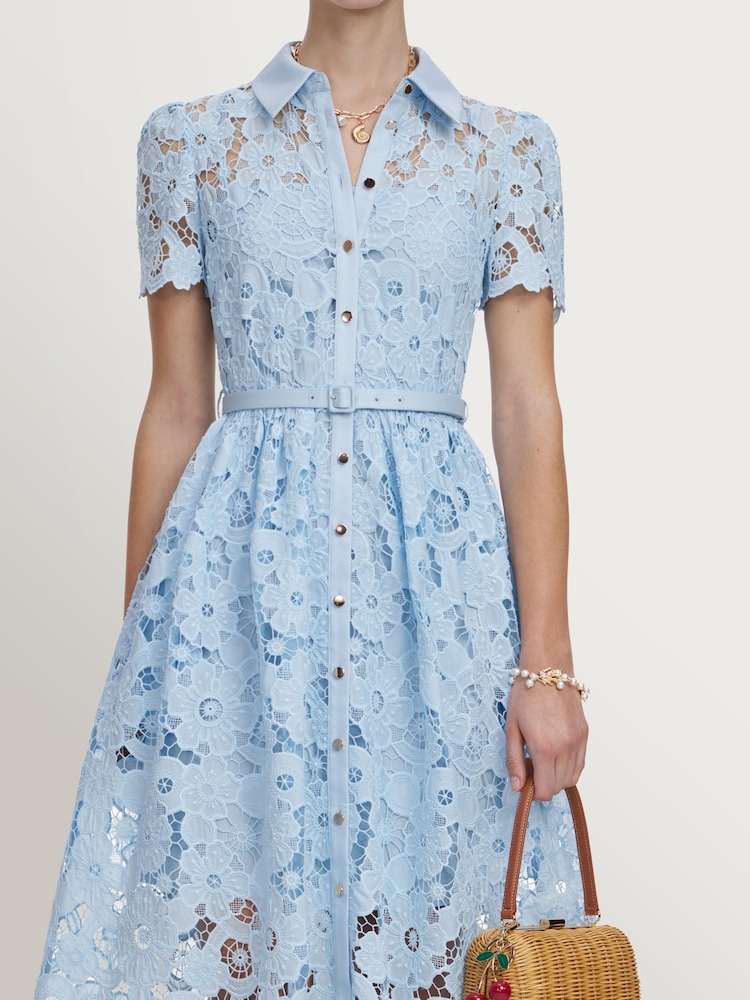 Self-Portrait Blue Lace Collared Midi Dress - Image 4 of 4