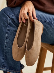 Linzi Taupe Structure Square Toe Ballet Flats With Top Stitching - Image 1 of 5